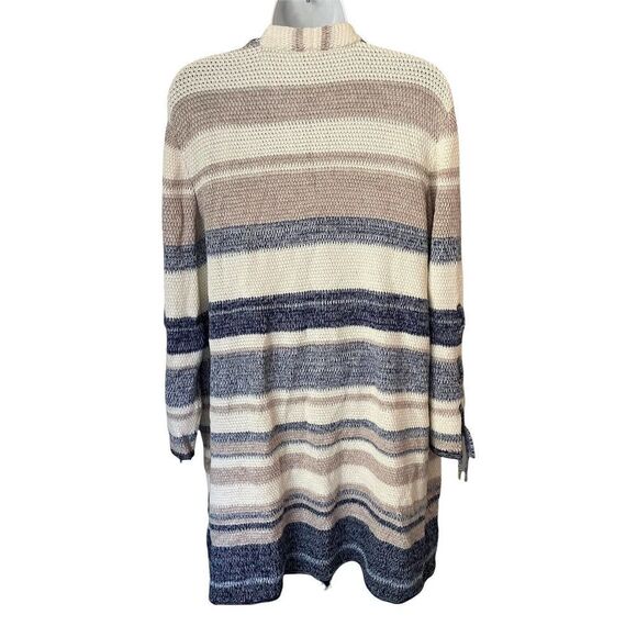 chico’s Striped Lace Up Sleeve Open Long Cardigan 2 Large - Picture 5 of 7